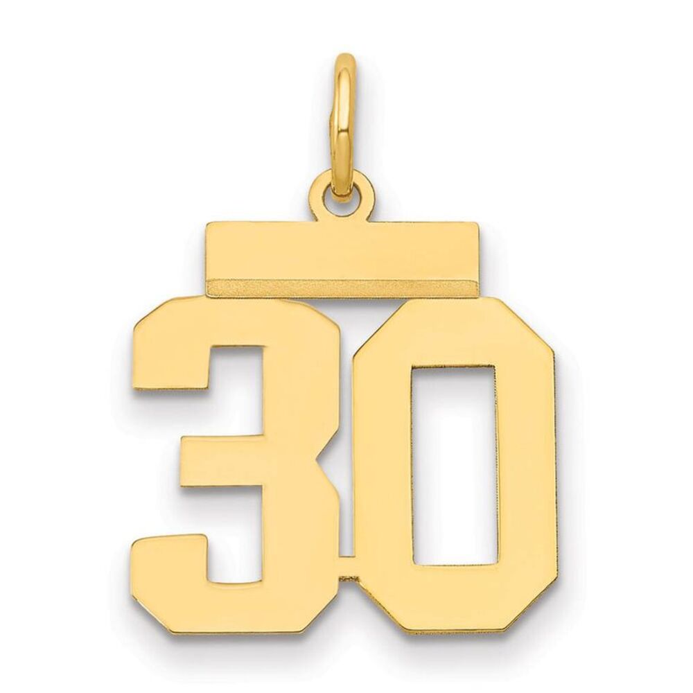 14k Yellow Gold, Athletic Collection, Small Polished Number 30 Pendant